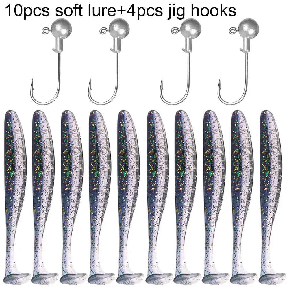 Maris Lure GOBAIT Soft Lure Kit 14pcs – T-Tail Worm 5.5/7/10cm + Jig Head Hook 3/5/10g