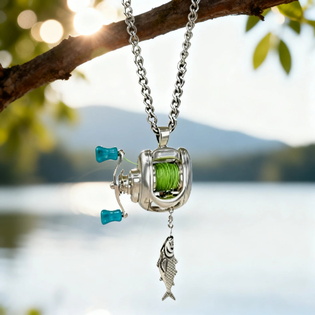 Fishing Reel Necklace | Rotating Mini Spinning Reel Pendant