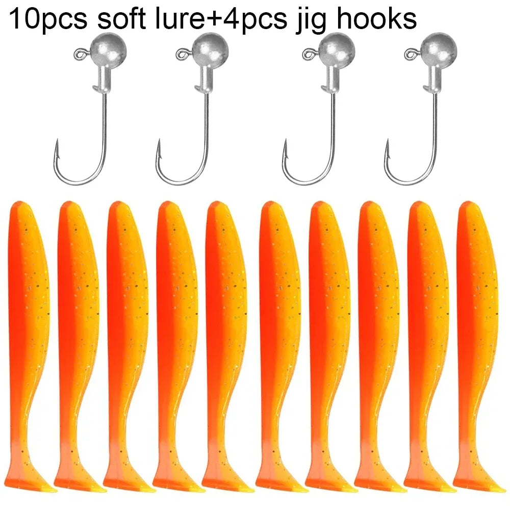 Maris Lure GOBAIT Soft Lure Kit 14pcs – T-Tail Worm 5.5/7/10cm + Jig Head Hook 3/5/10g