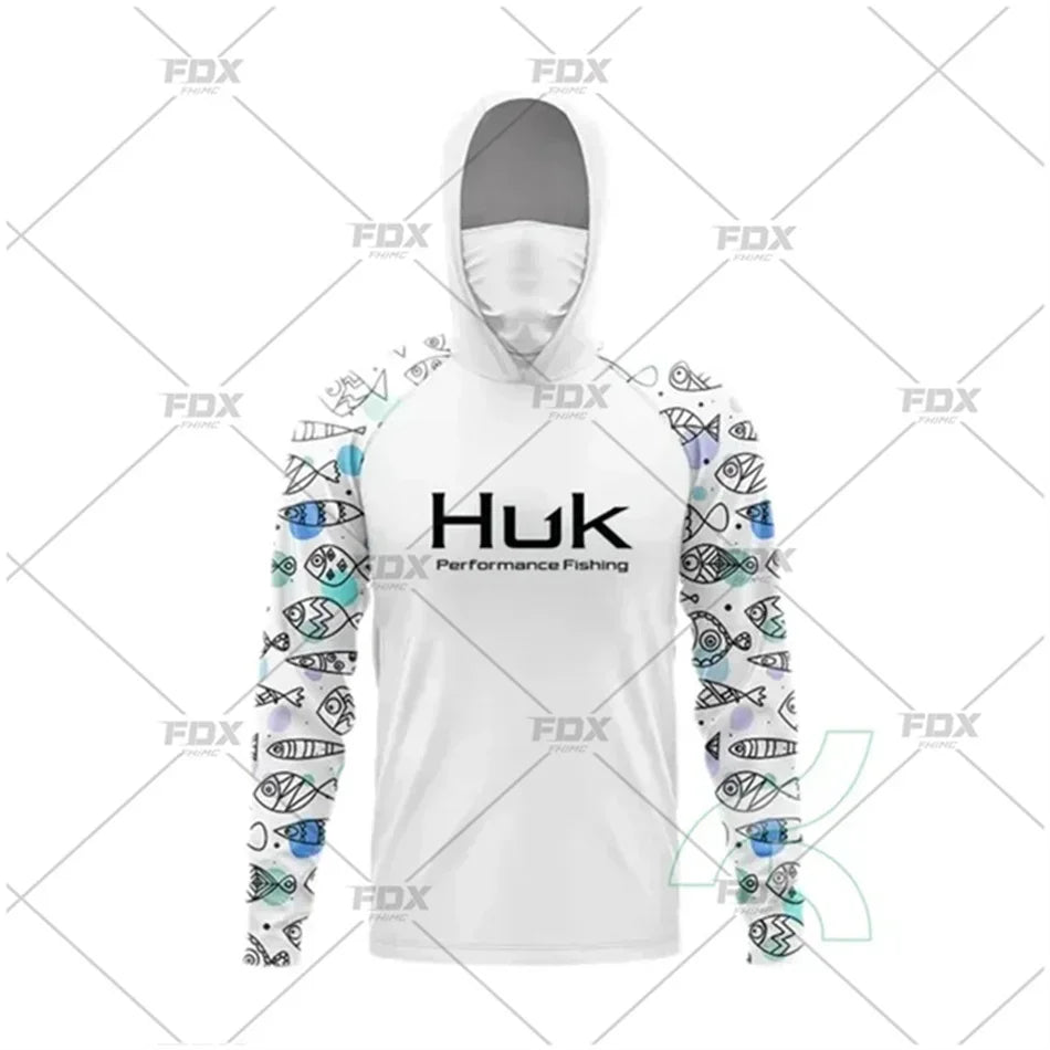 HUK Fishing Hoodie Shirt – UV Protection, Long Sleeve, Neck Gaiter, Anti-Mosquito