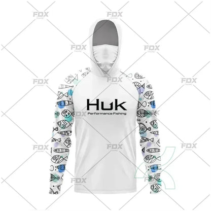 HUK Fishing Hoodie Shirt – UV Protection, Long Sleeve, Neck Gaiter, Anti-Mosquito