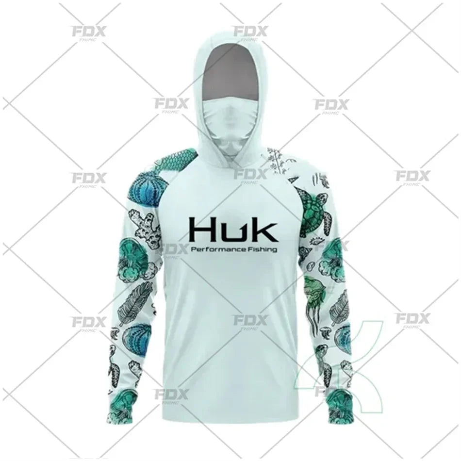 HUK Fishing Hoodie Shirt – UV Protection, Long Sleeve, Neck Gaiter, Anti-Mosquito