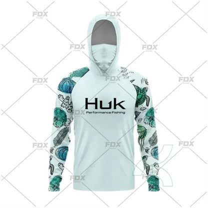 HUK Fishing Hoodie Shirt – UV Protection, Long Sleeve, Neck Gaiter, Anti-Mosquito