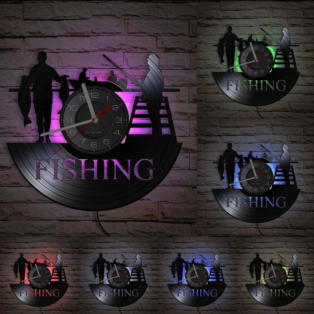Maris Lure Gone Fishing Vinyl Record Wall Clock – 30cm | Optional LED