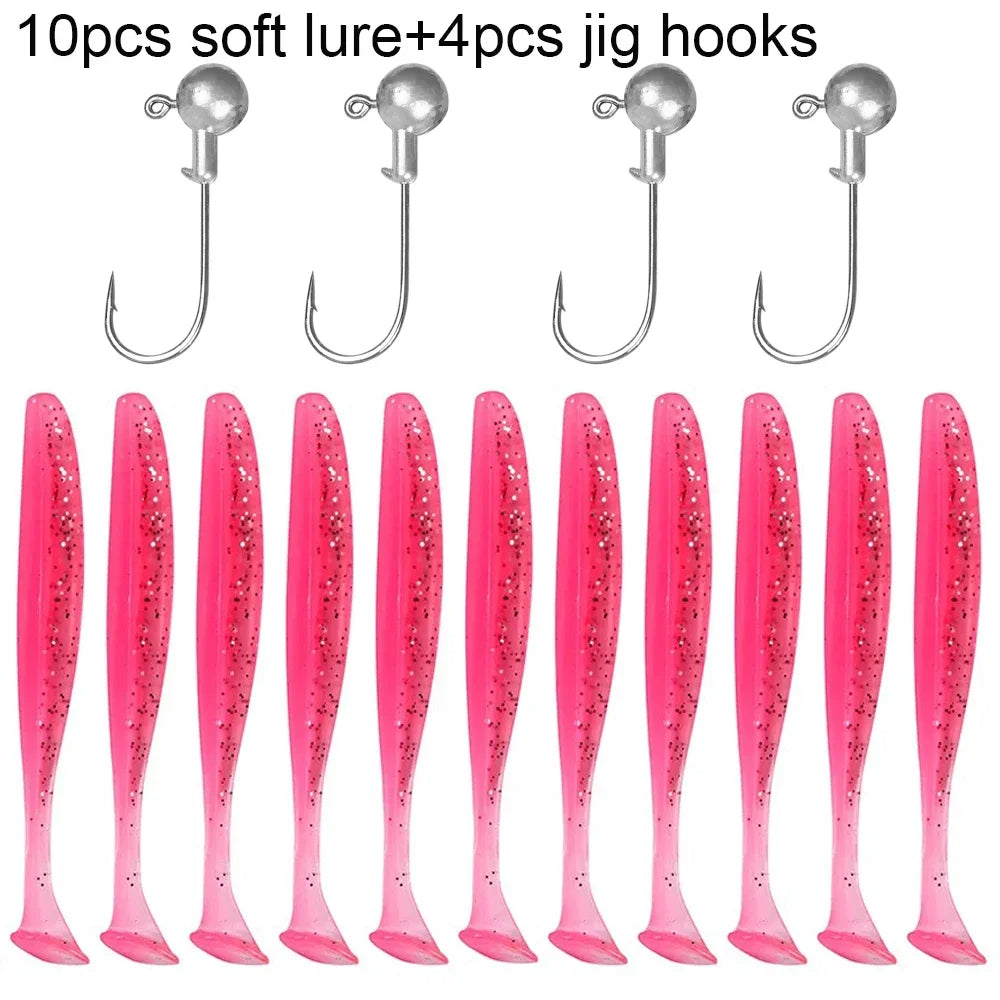 Maris Lure GOBAIT Soft Lure Kit 14pcs – T-Tail Worm 5.5/7/10cm + Jig Head Hook 3/5/10g