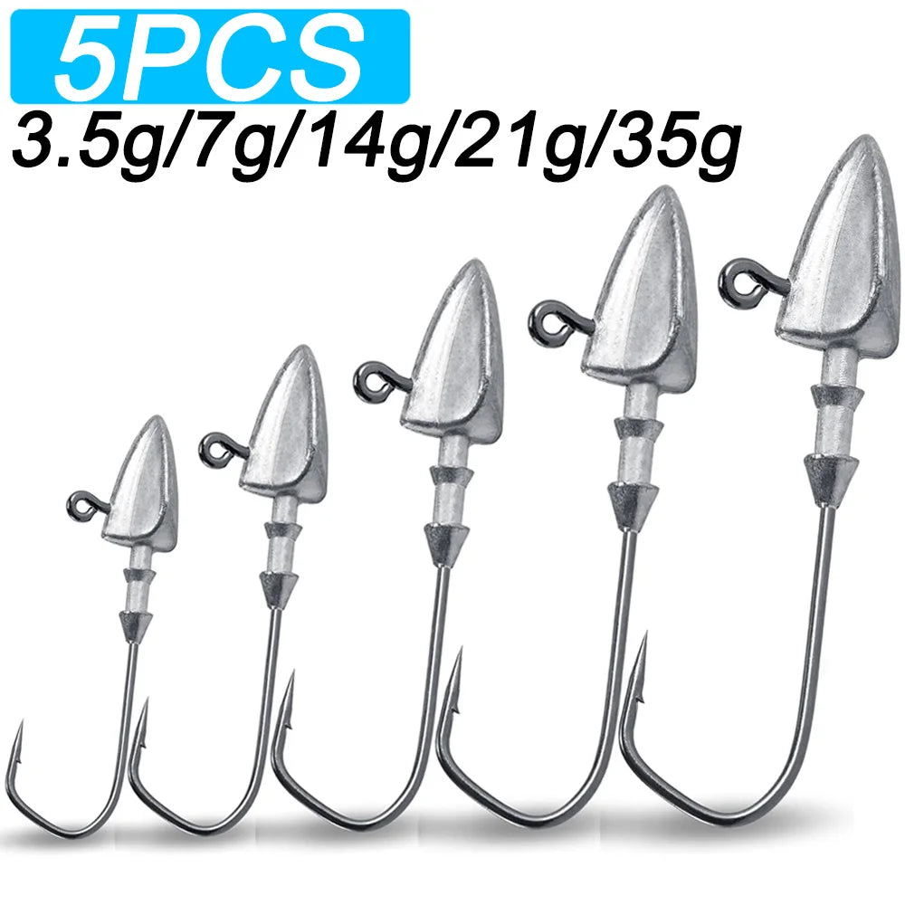 Maris Jig Head Hook 5pcs | 3.5g–35g Barbed Crank Hook for Soft Lures