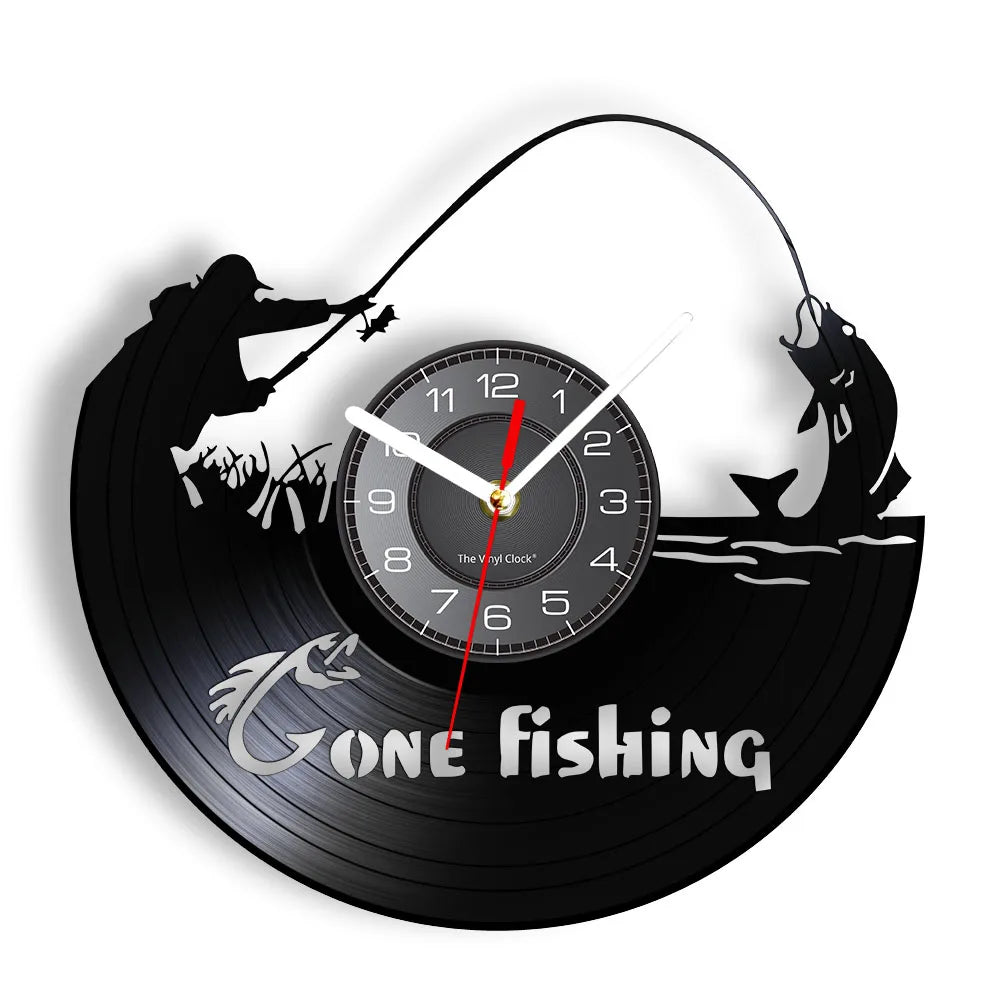 Maris Lure Gone Fishing Vinyl Record Wall Clock – 30cm | Optional LED