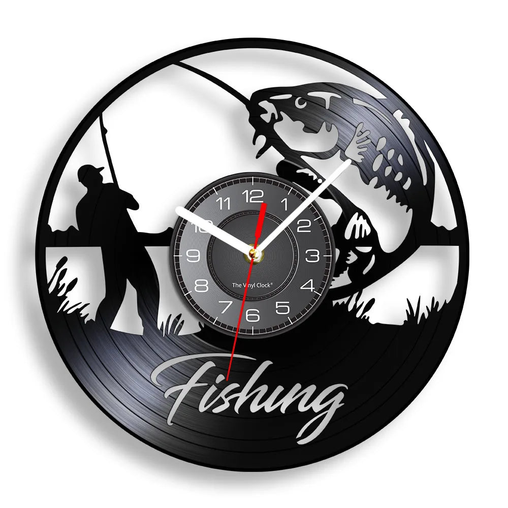 Maris Lure Gone Fishing Vinyl Record Wall Clock – 30cm | Optional LED