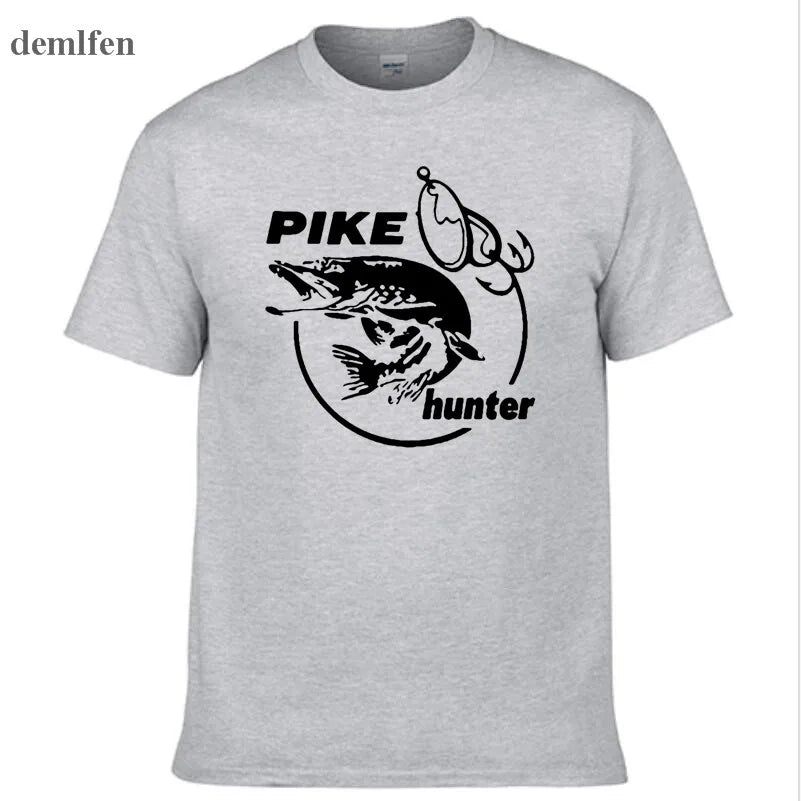 Men's Fish Print T-Shirt – Pike Hunter Graphic Tee, Short Sleeve