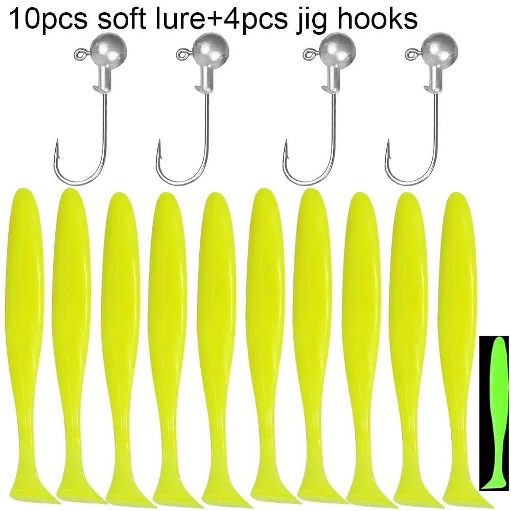 Maris Lure GOBAIT Soft Lure Kit 14pcs – T-Tail Worm 5.5/7/10cm + Jig Head Hook 3/5/10g