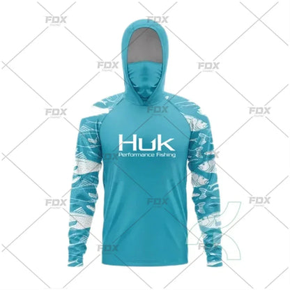 HUK Fishing Hoodie Shirt – UV Protection, Long Sleeve, Neck Gaiter, Anti-Mosquito