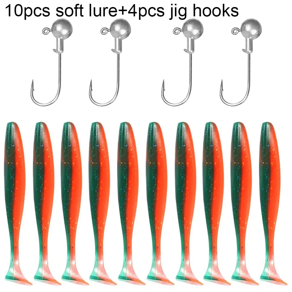 Maris Lure GOBAIT Soft Lure Kit 14pcs – T-Tail Worm 5.5/7/10cm + Jig Head Hook 3/5/10g