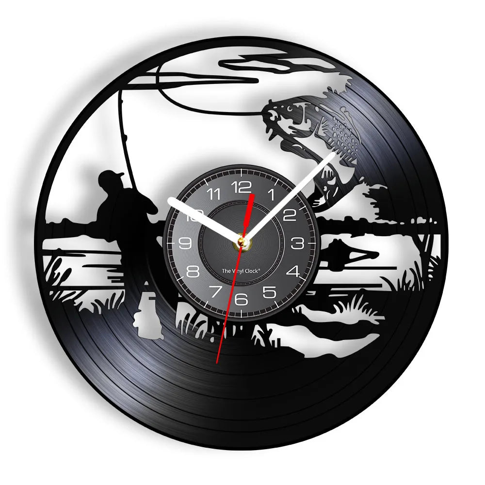 Maris Lure Gone Fishing Vinyl Record Wall Clock – 30cm | Optional LED