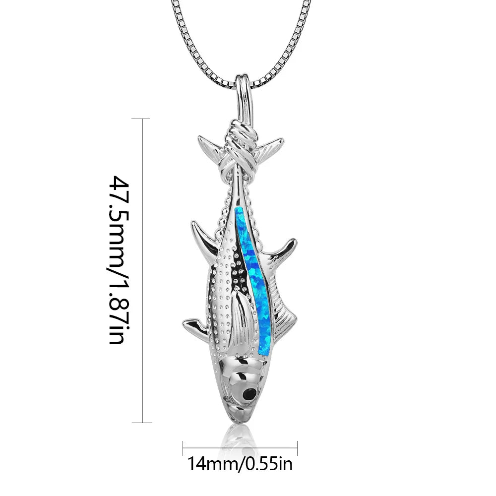 Maris Lure Fish Pendant Necklace – Blue Opal Silver | Ocean Jewelry Gift