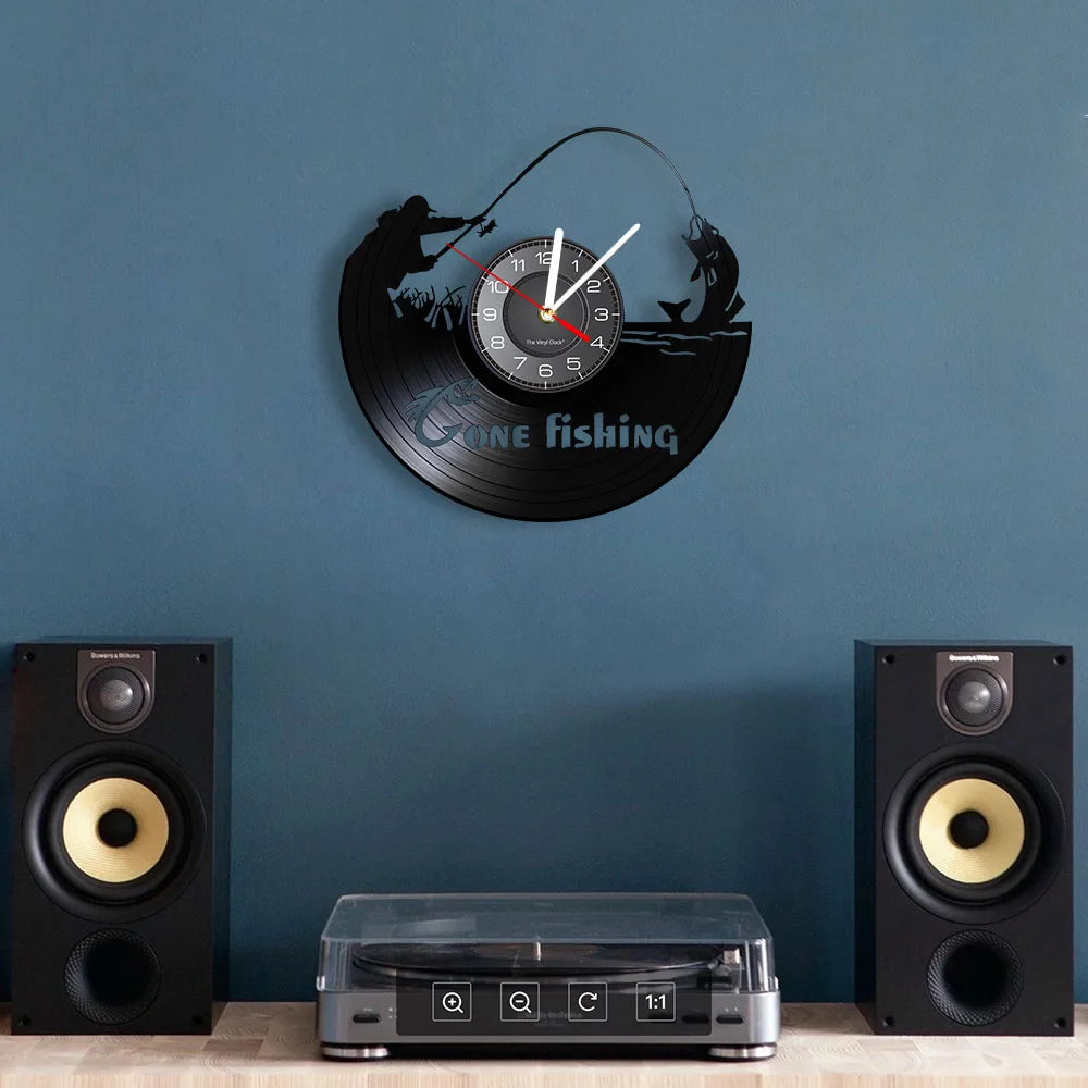 Maris Lure Gone Fishing Vinyl Record Wall Clock – 30cm | Optional LED