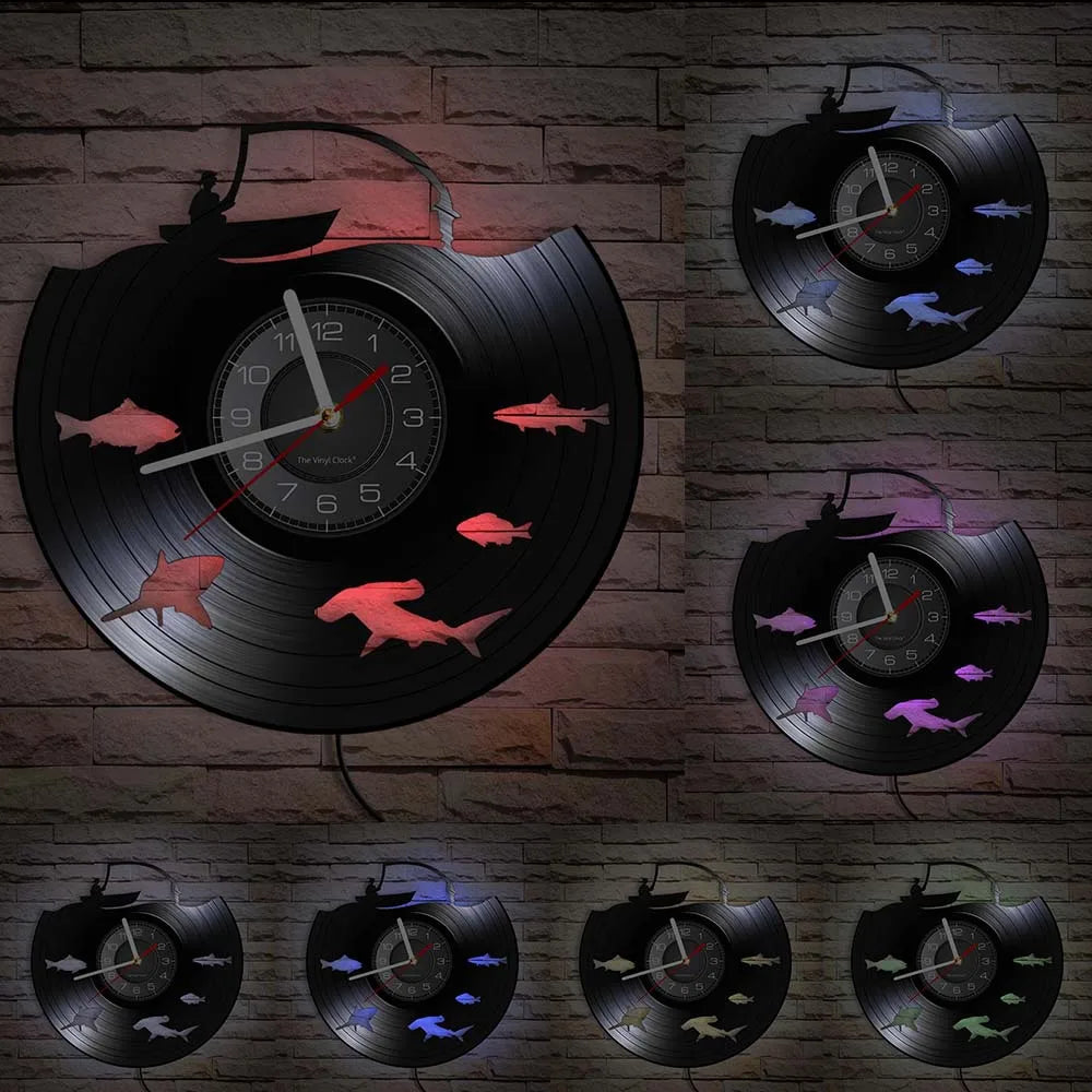 Maris Lure Gone Fishing Vinyl Record Wall Clock – 30cm | Optional LED