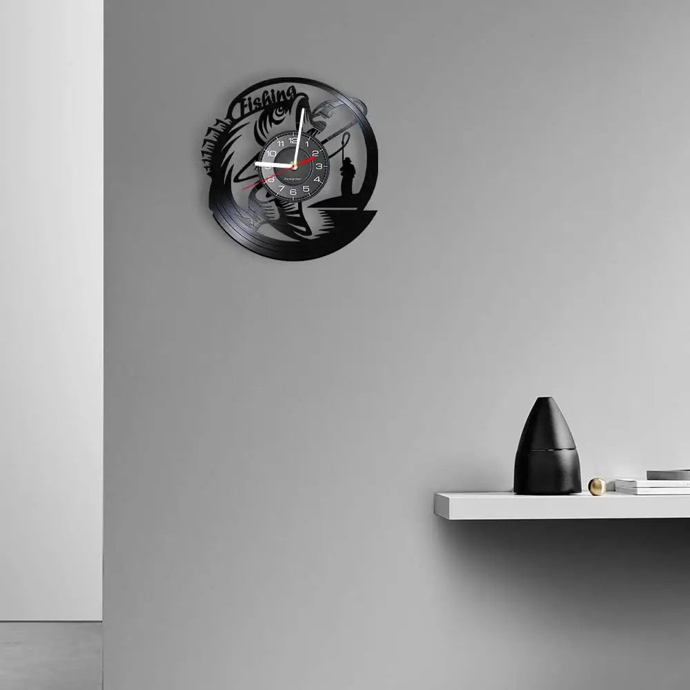 Fishing Vinyl Record Wall Clock | Silent Retro Angler Gift