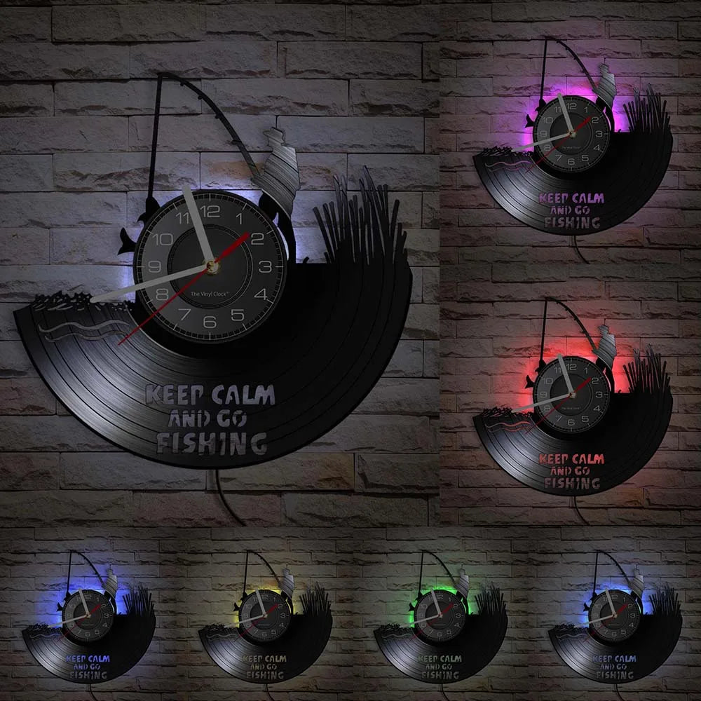 Maris Lure Gone Fishing Vinyl Record Wall Clock – 30cm | Optional LED