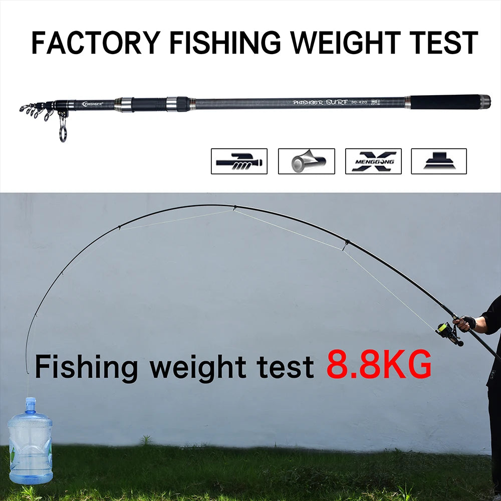 PHISHGER Telescopic Surf Fishing Rod 80-150g – 30T Carbon, 3.6–5.3M