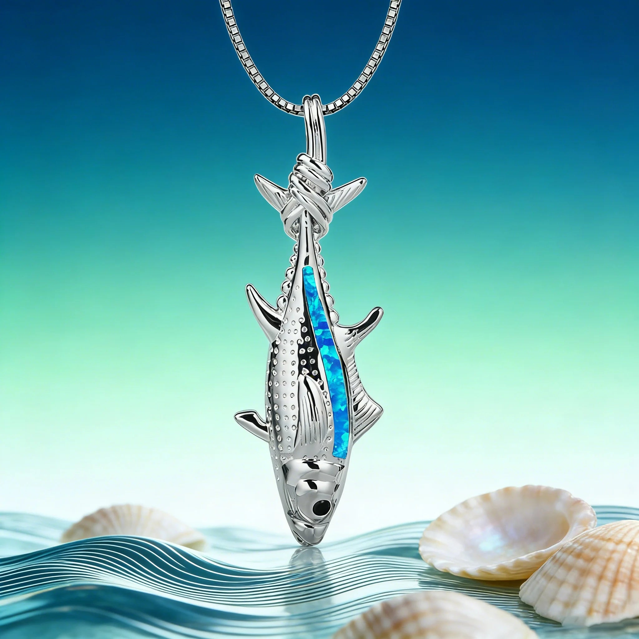 Maris Lure Fish Pendant Necklace – Blue Opal Silver | Ocean Jewelry Gift