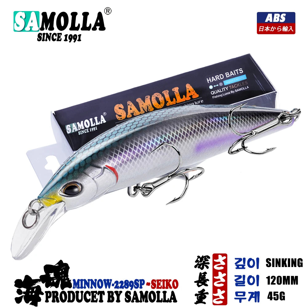 SAMOLLA Sinking Minnow Fishing Lure 120mm 45g 8 Colors