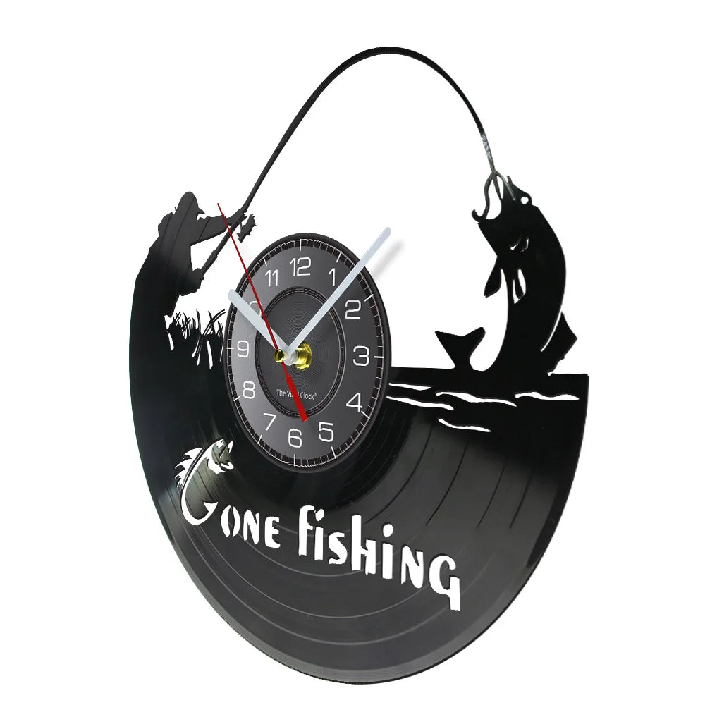 Maris Lure Gone Fishing Vinyl Record Wall Clock – 30cm | Optional LED