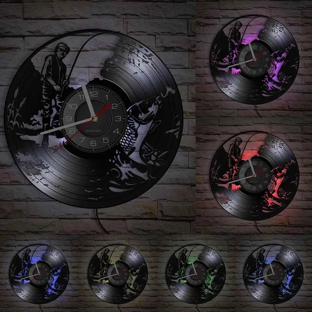 Maris Lure Gone Fishing Vinyl Record Wall Clock – 30cm | Optional LED