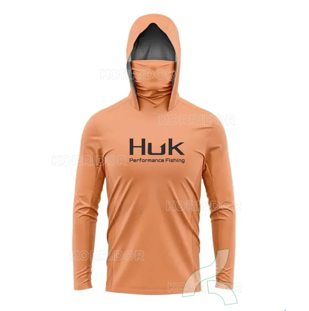 HUK UPF 50+ Hooded Fishing Shirt with Face Mask