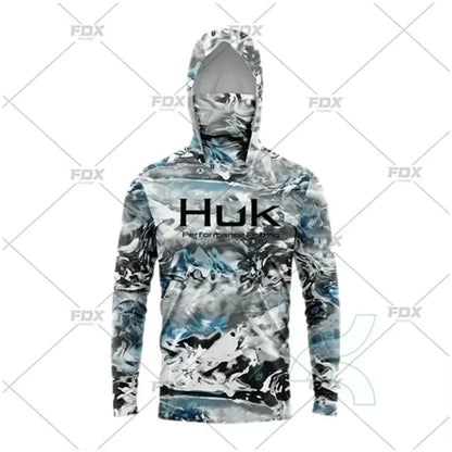 HUK Fishing Hoodie Shirt – UV Protection, Long Sleeve, Neck Gaiter, Anti-Mosquito