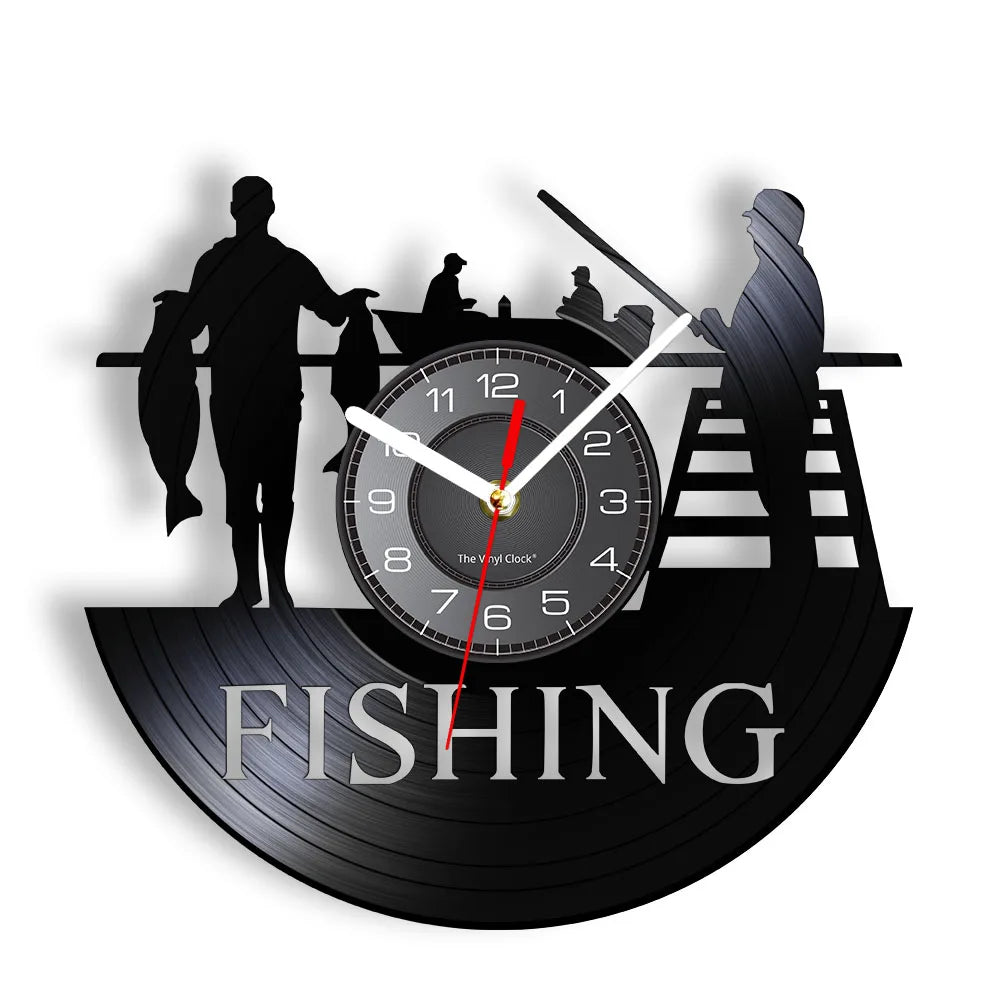 Maris Lure Gone Fishing Vinyl Record Wall Clock – 30cm | Optional LED