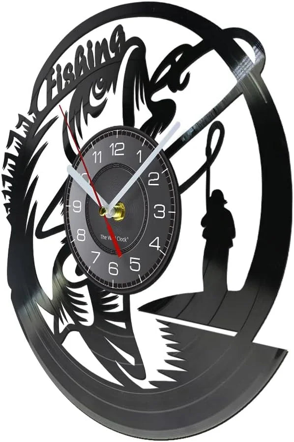 Fishing Vinyl Record Wall Clock | Silent Retro Angler Gift