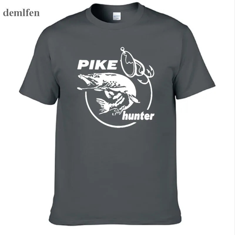 Men's Fish Print T-Shirt – Pike Hunter Graphic Tee, Short Sleeve