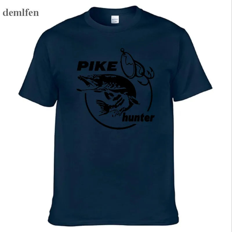 Men's Fish Print T-Shirt – Pike Hunter Graphic Tee, Short Sleeve