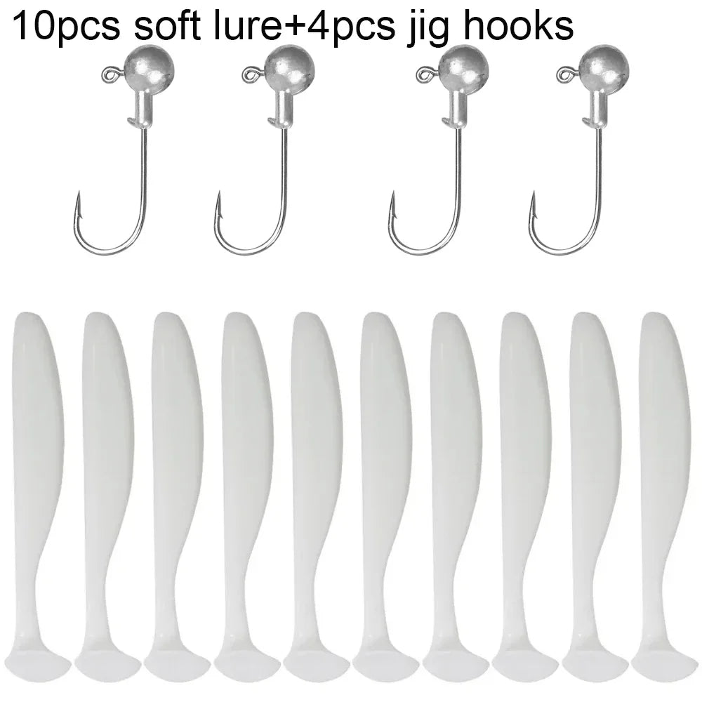 Maris Lure GOBAIT Soft Lure Kit 14pcs – T-Tail Worm 5.5/7/10cm + Jig Head Hook 3/5/10g