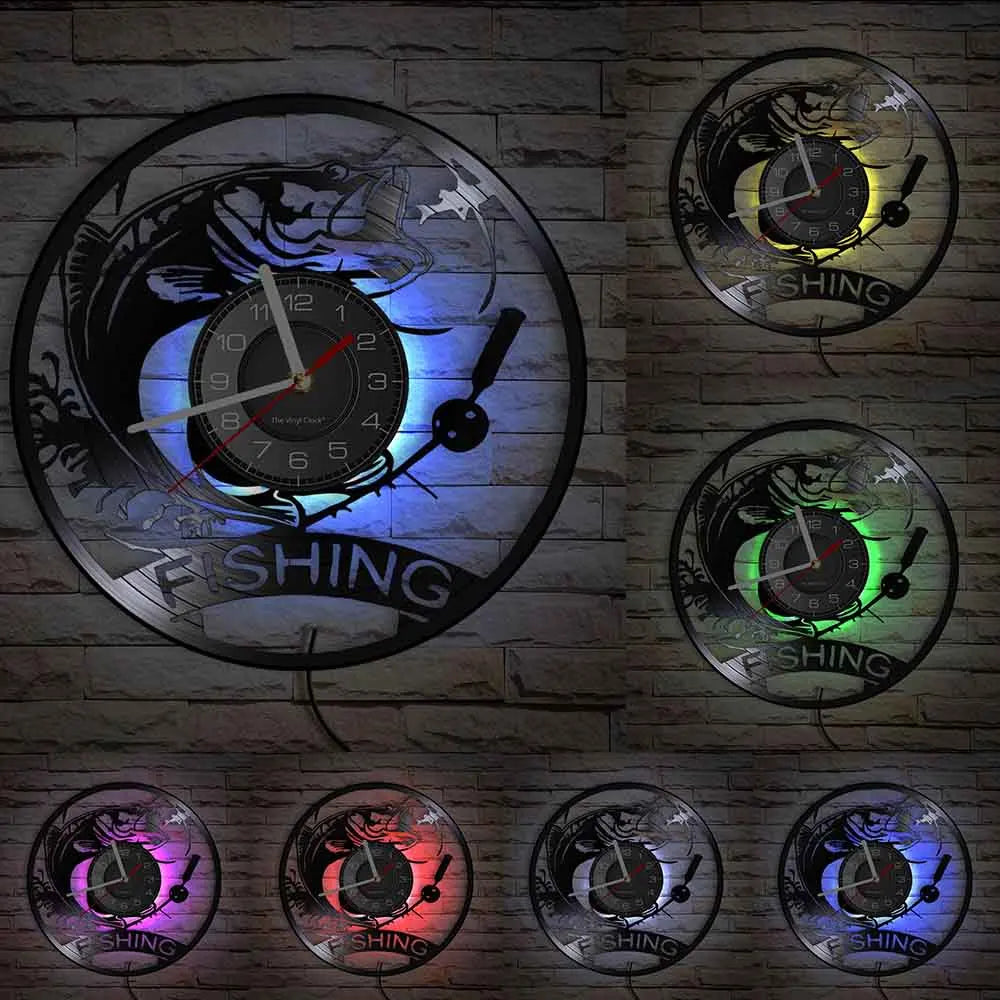 Maris Lure Gone Fishing Vinyl Record Wall Clock – 30cm | Optional LED