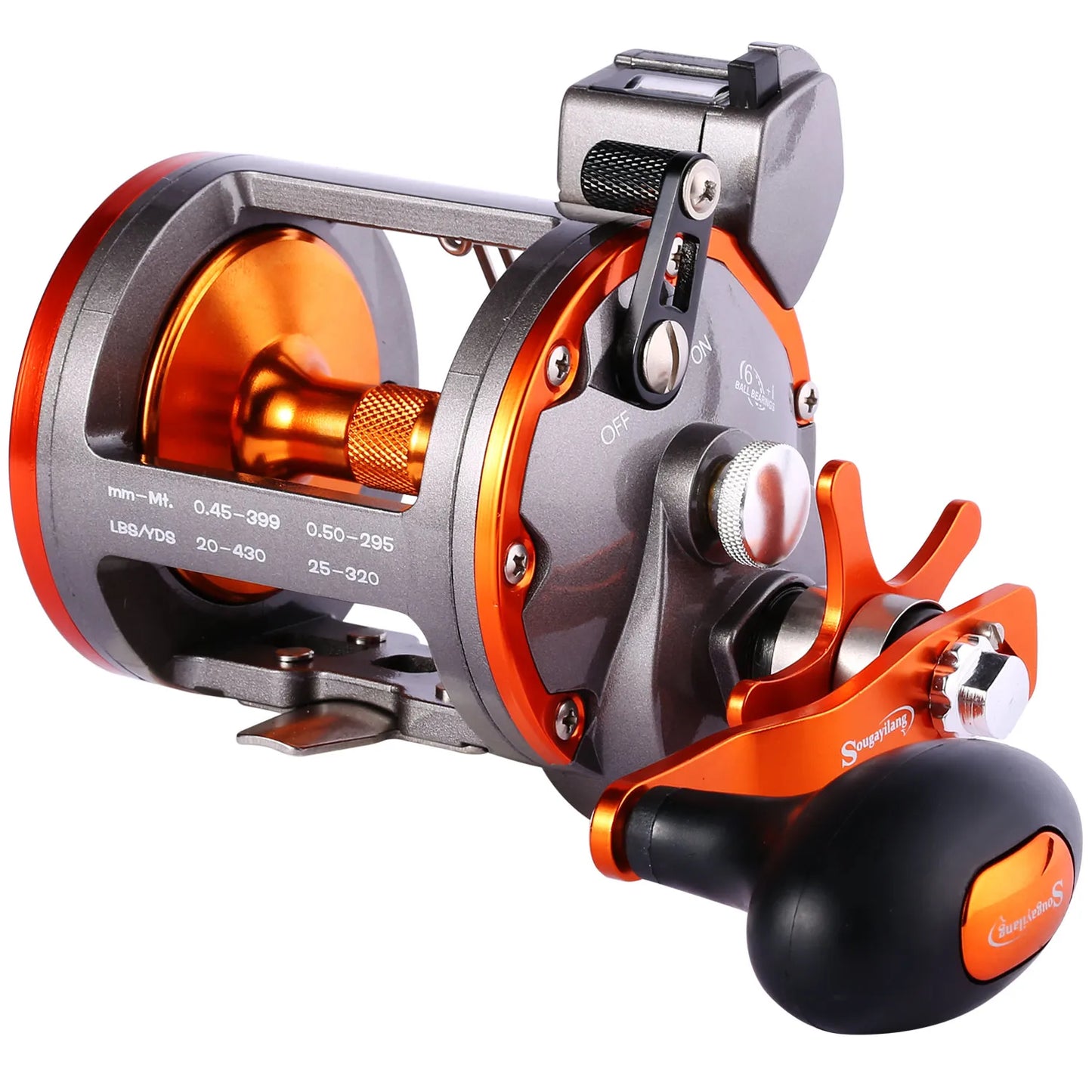 Sougayilang Trolling Reel – Line Counter, Level Wind, 30KG Max Drag, 6+1BB