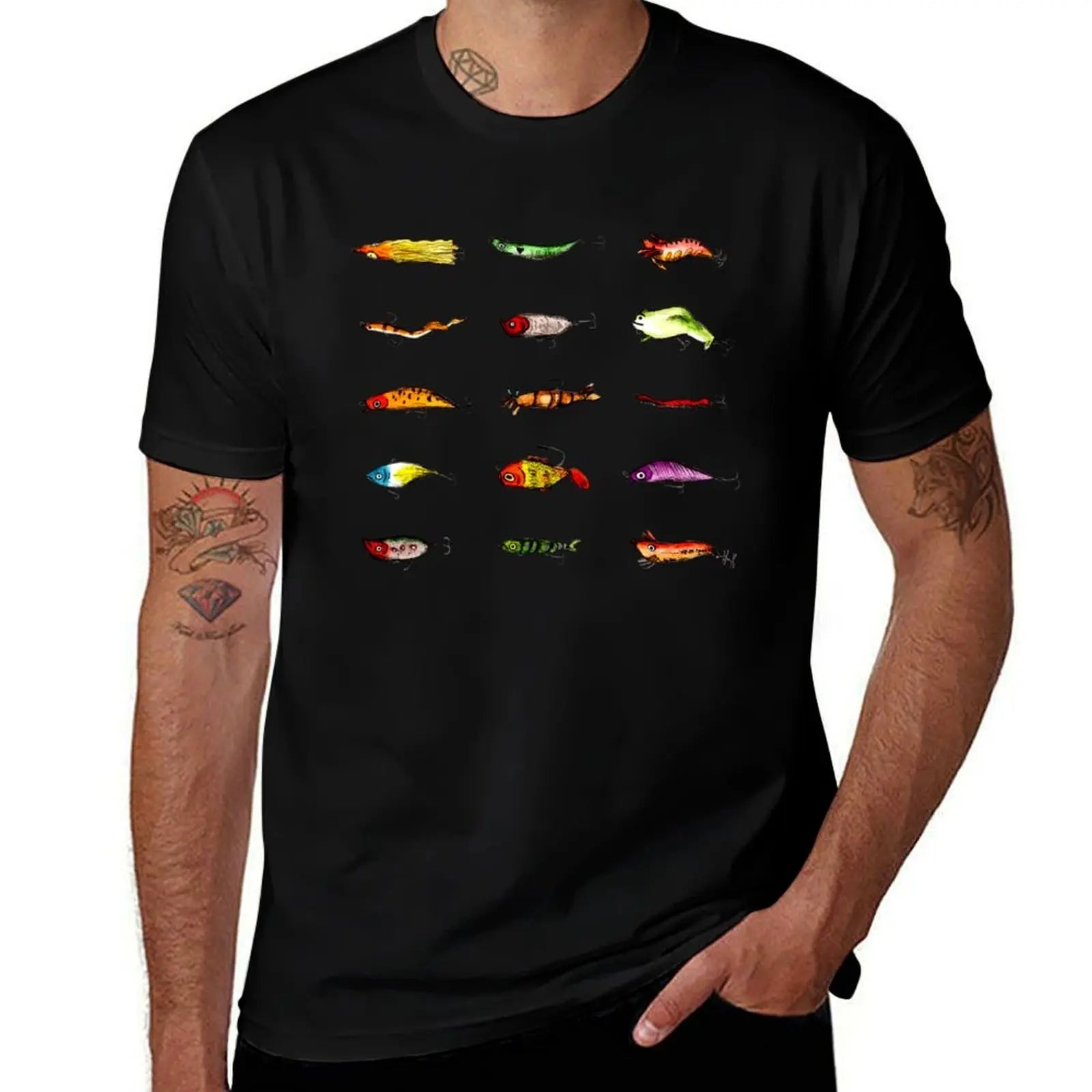 Fishing Lures Graphic T-Shirt – Casual Cotton Tee, S–6XL | 4 Colors