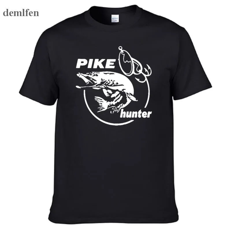 Men's Fish Print T-Shirt – Pike Hunter Graphic Tee, Short Sleeve