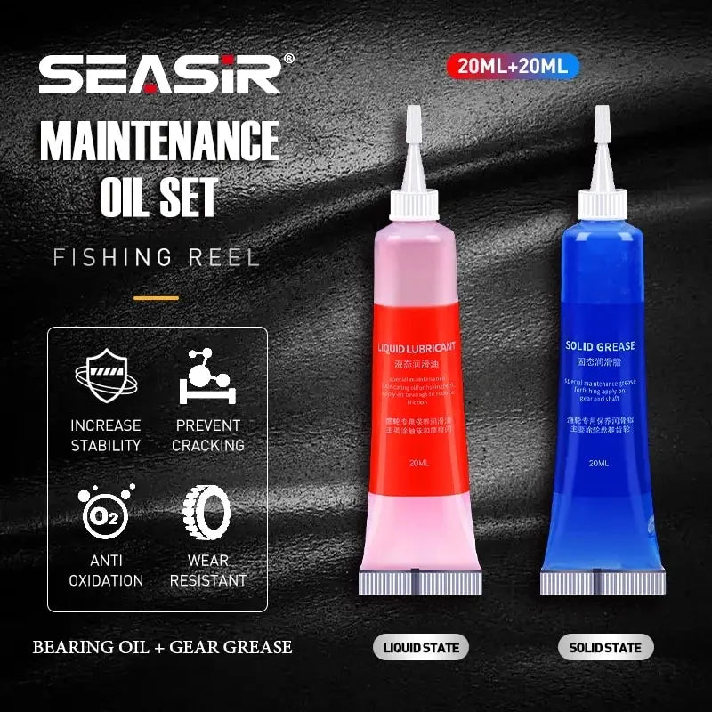 SEASIR Fishing Reel Lubricant Oil & Grease Set – 20ml x2, Bearing Maintenance