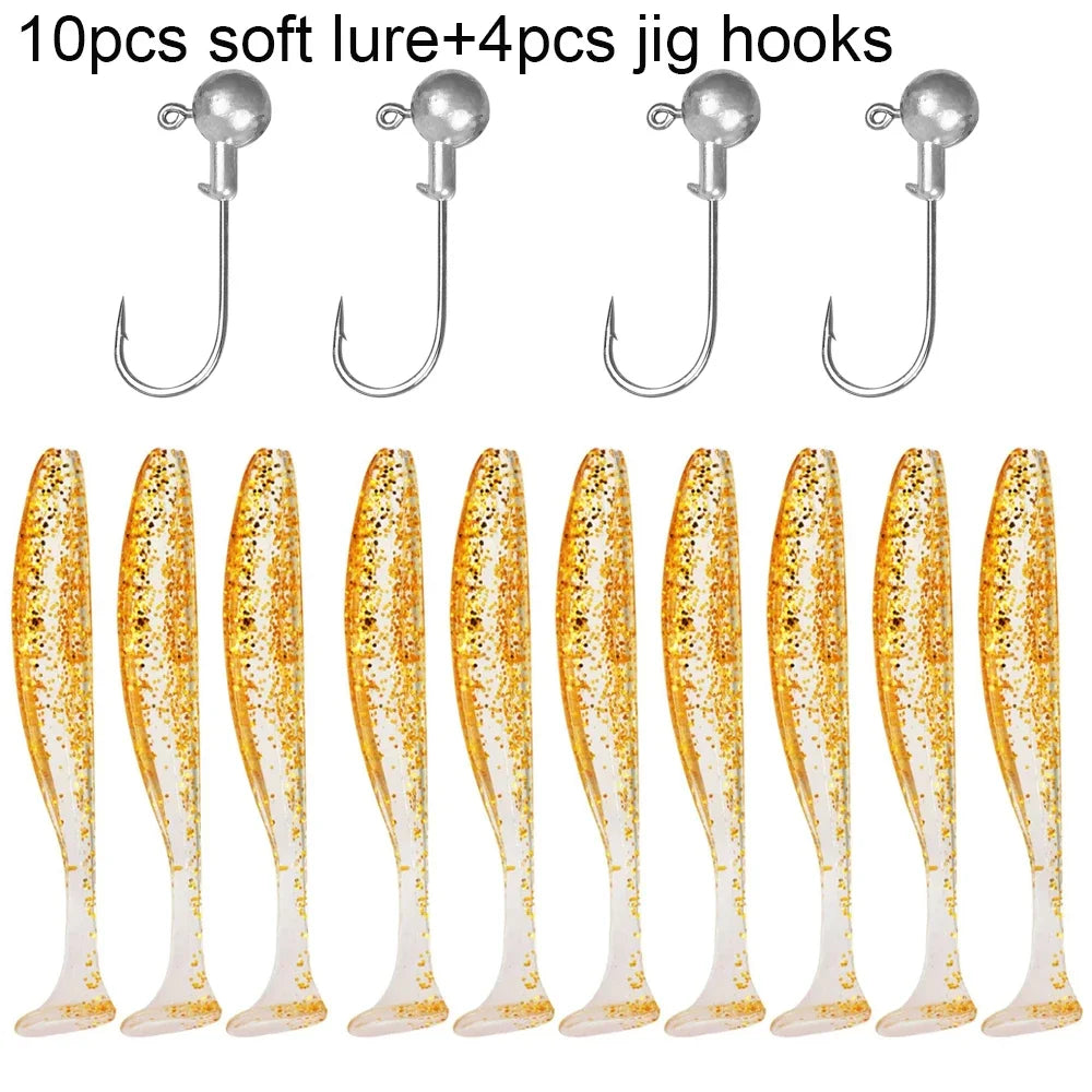 Maris Lure GOBAIT Soft Lure Kit 14pcs – T-Tail Worm 5.5/7/10cm + Jig Head Hook 3/5/10g
