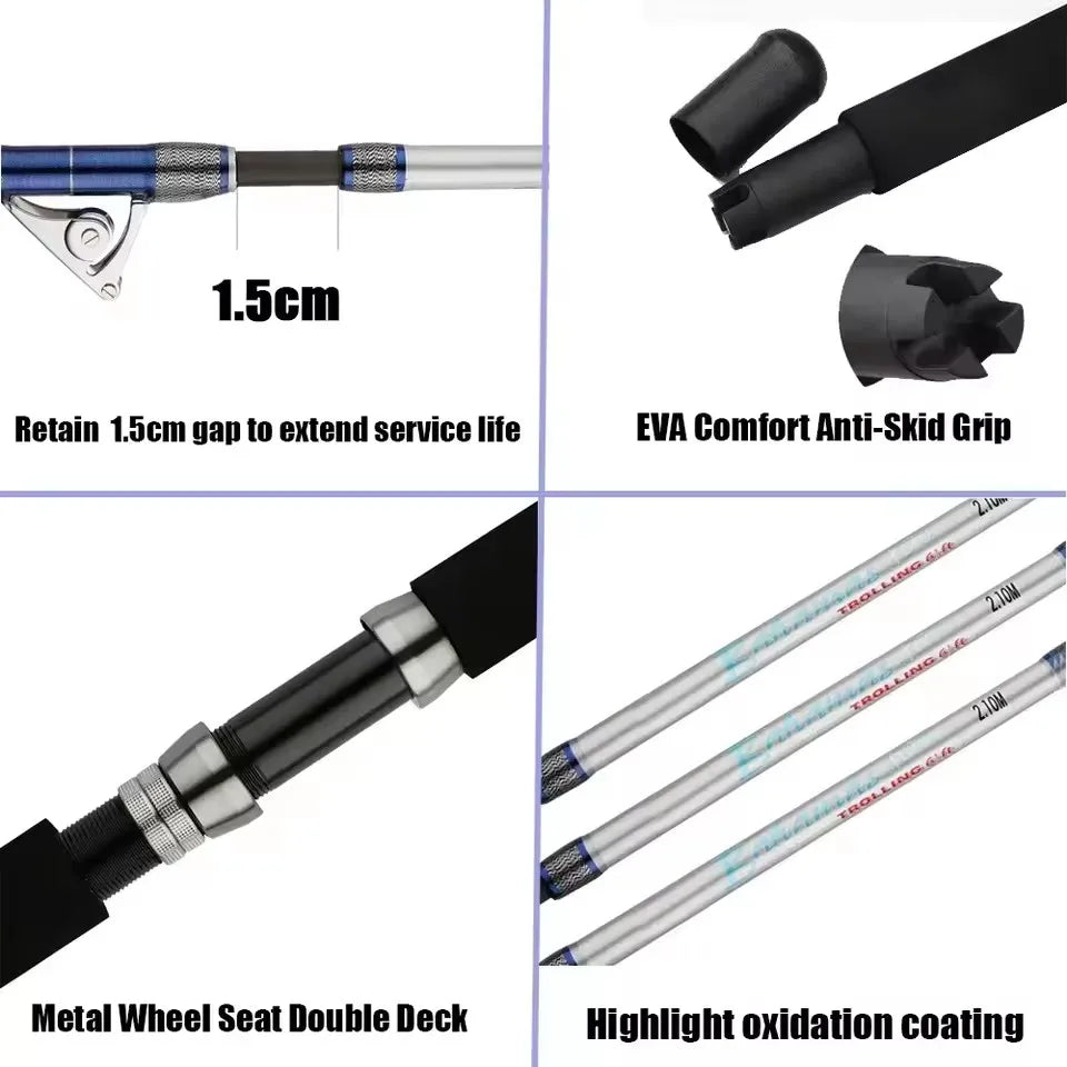 GTOFYU Saltwater Trolling Rod 50KG – 2-Piece, Roller Guides, 1.98M/2.1M