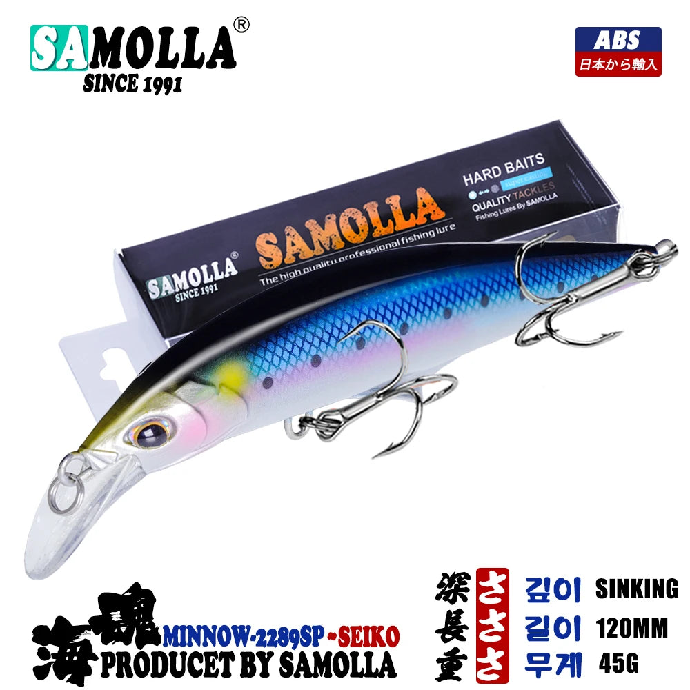 SAMOLLA Sinking Minnow Fishing Lure 120mm 45g 8 Colors