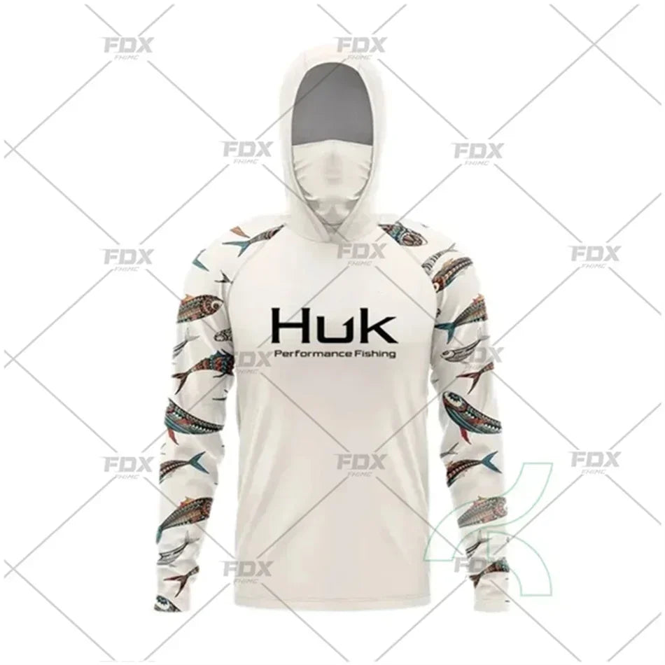 HUK Fishing Hoodie Shirt – UV Protection, Long Sleeve, Neck Gaiter, Anti-Mosquito