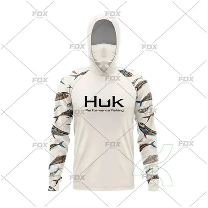 HUK Fishing Hoodie Shirt – UV Protection, Long Sleeve, Neck Gaiter, Anti-Mosquito