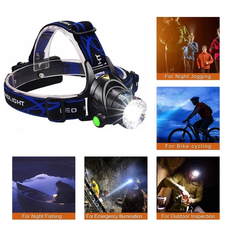 LED Rechargeable Headlamp 1000LM – Waterproof, 3 Modes, 18650 Battery, Outdoor Camping & Night Fishing