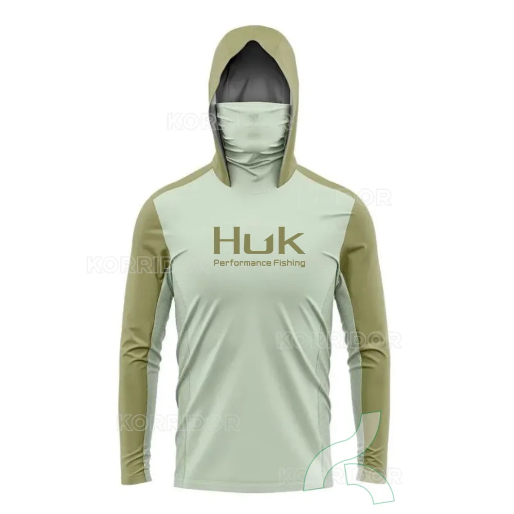 HUK UPF 50+ Hooded Fishing Shirt with Face Mask