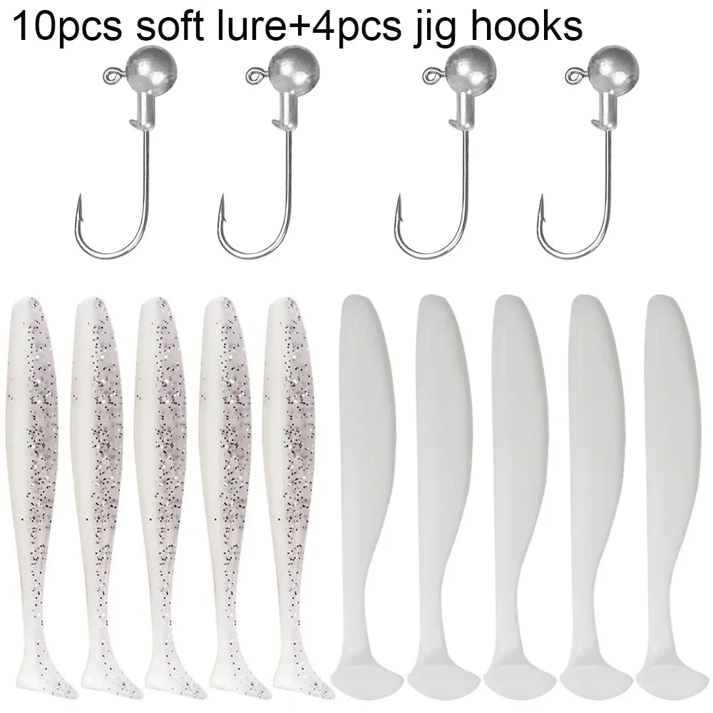 Maris Lure GOBAIT Soft Lure Kit 14pcs – T-Tail Worm 5.5/7/10cm + Jig Head Hook 3/5/10g