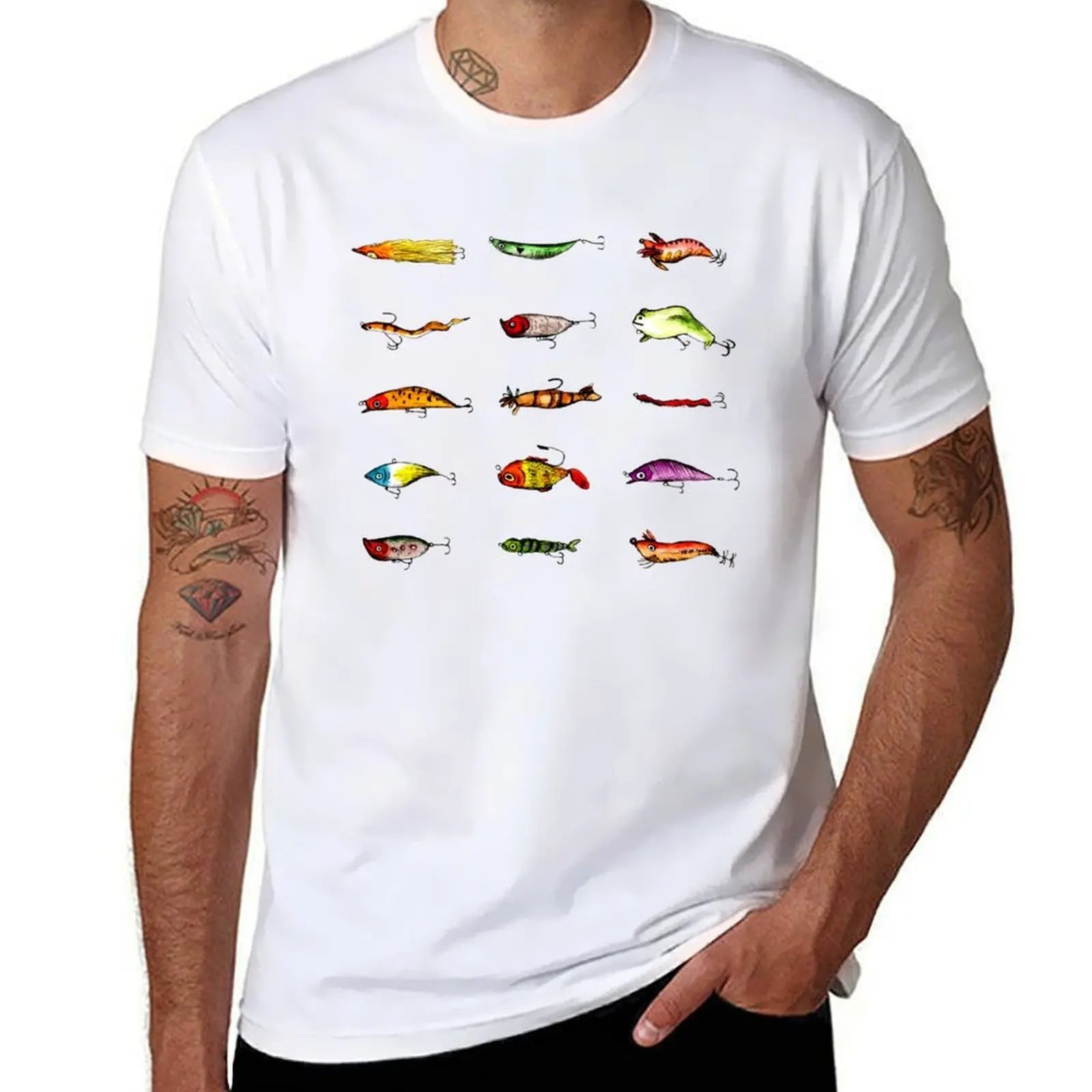 Fishing Lures Graphic T-Shirt – Casual Cotton Tee, S–6XL | 4 Colors