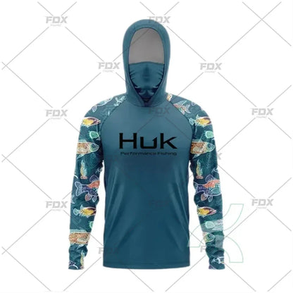 HUK Fishing Hoodie Shirt – UV Protection, Long Sleeve, Neck Gaiter, Anti-Mosquito