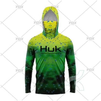 HUK Fishing Hoodie Shirt – UV Protection, Long Sleeve, Neck Gaiter, Anti-Mosquito